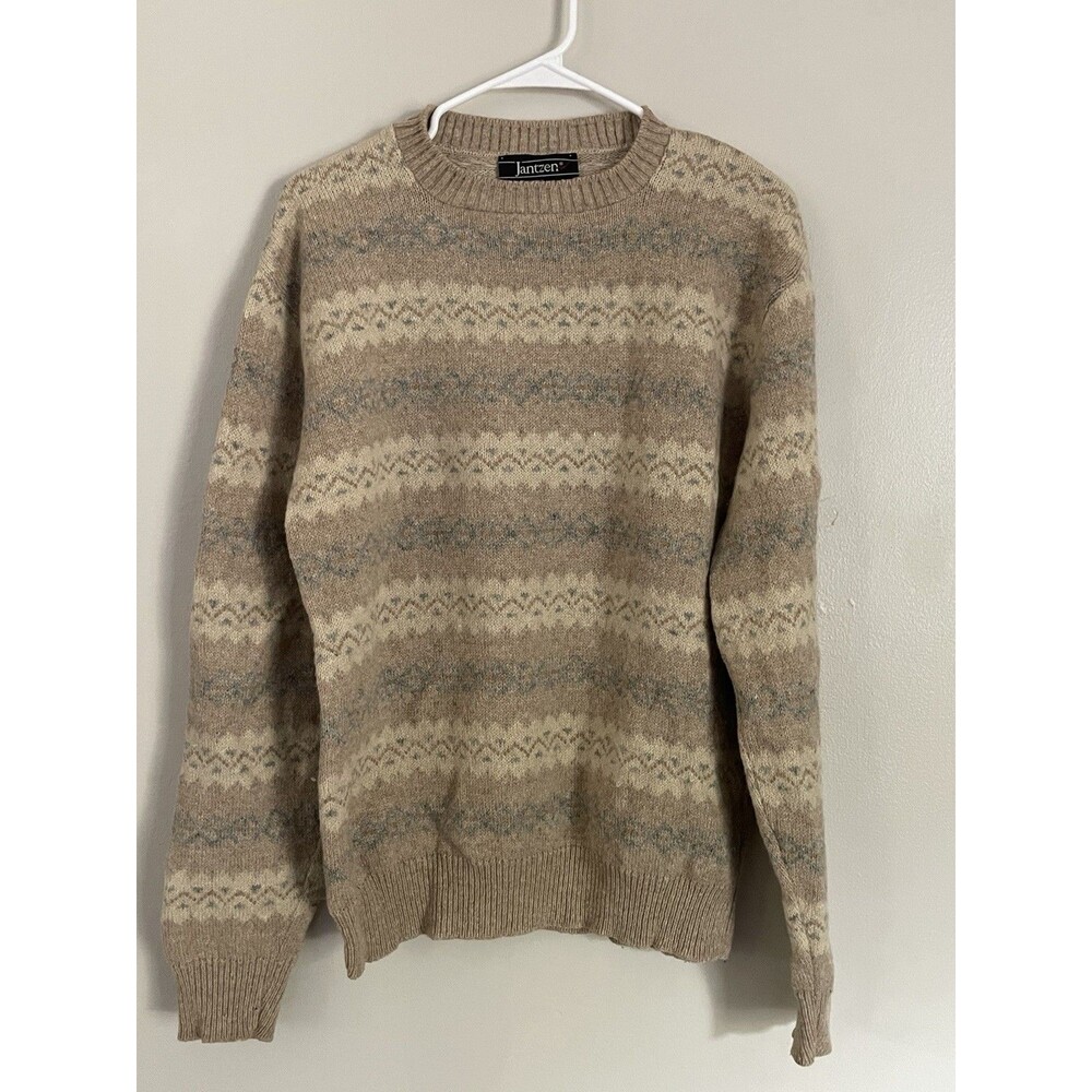 Vintage Jantzen Sweater Men's L Fair Isle Crewneck Knit Pullover Made in USA